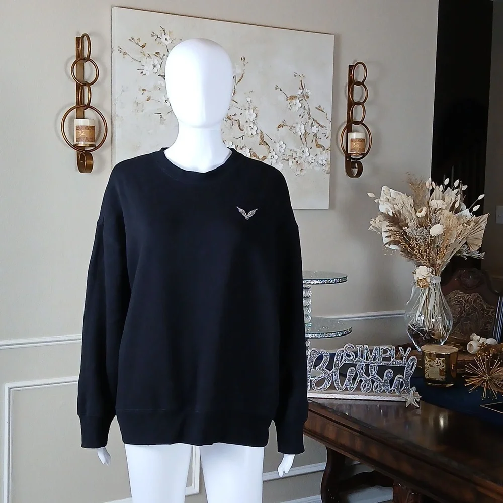 Victoria's Secret Angel Rhinestones Logo Women's Black Fleece Sweatshirt. Size M - Picture 11 of 17